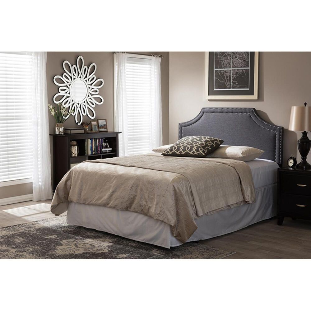 Baxton Studio Avignon Full Upholstered Headboard in Dark Grey, , large