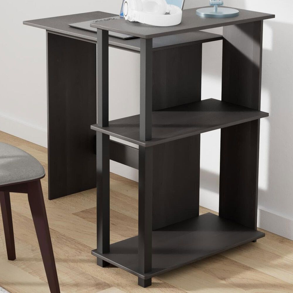 HOMLUX L-Shaped Computer Desk with Open Display Shelves in Espresso and Black, , large