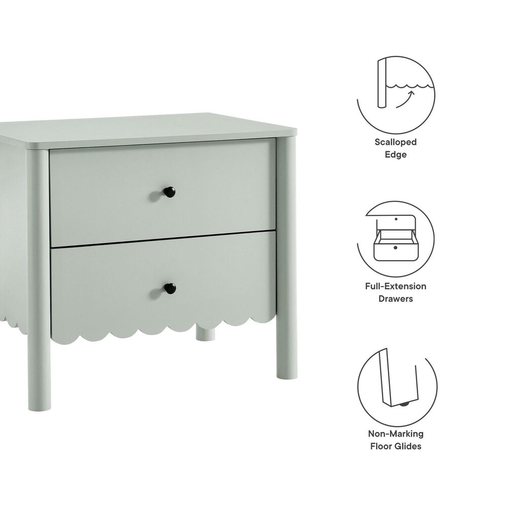 Modway Emmeline Scalloped 2 Drawer Nightstand in Sage, , large