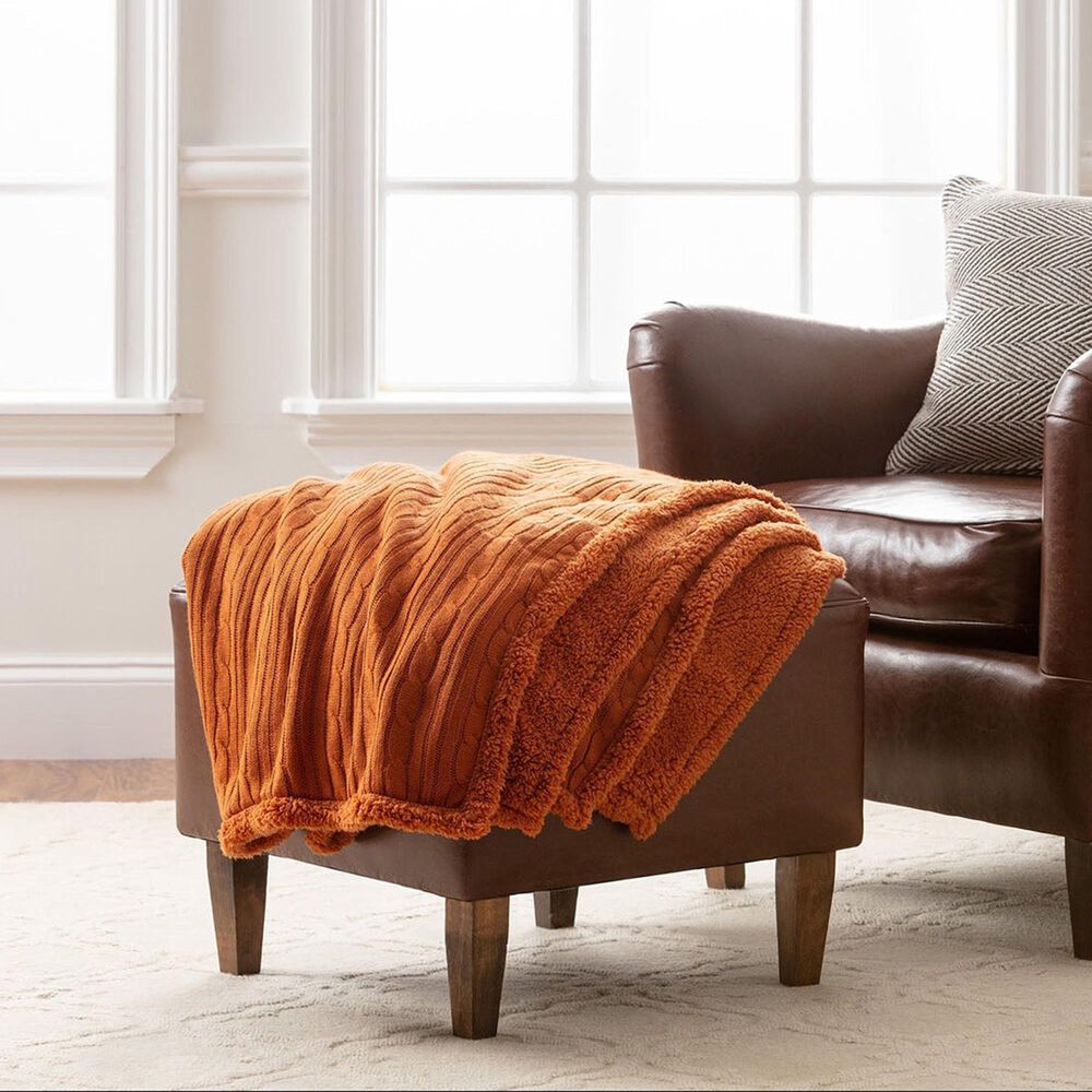 50&quot; x 65&quot; Cable Knit Throw Blanket in Cashew, , large