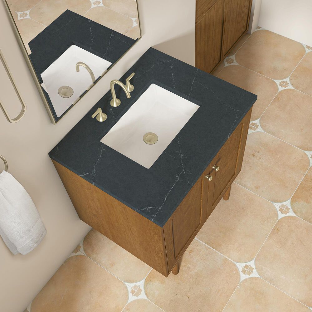 James Martin Laurent 30" Single Bathroom Vanity in Honey Oak with 3 cm Charcoal Soapstone Silestone Top and Rectangular Sink, , large
