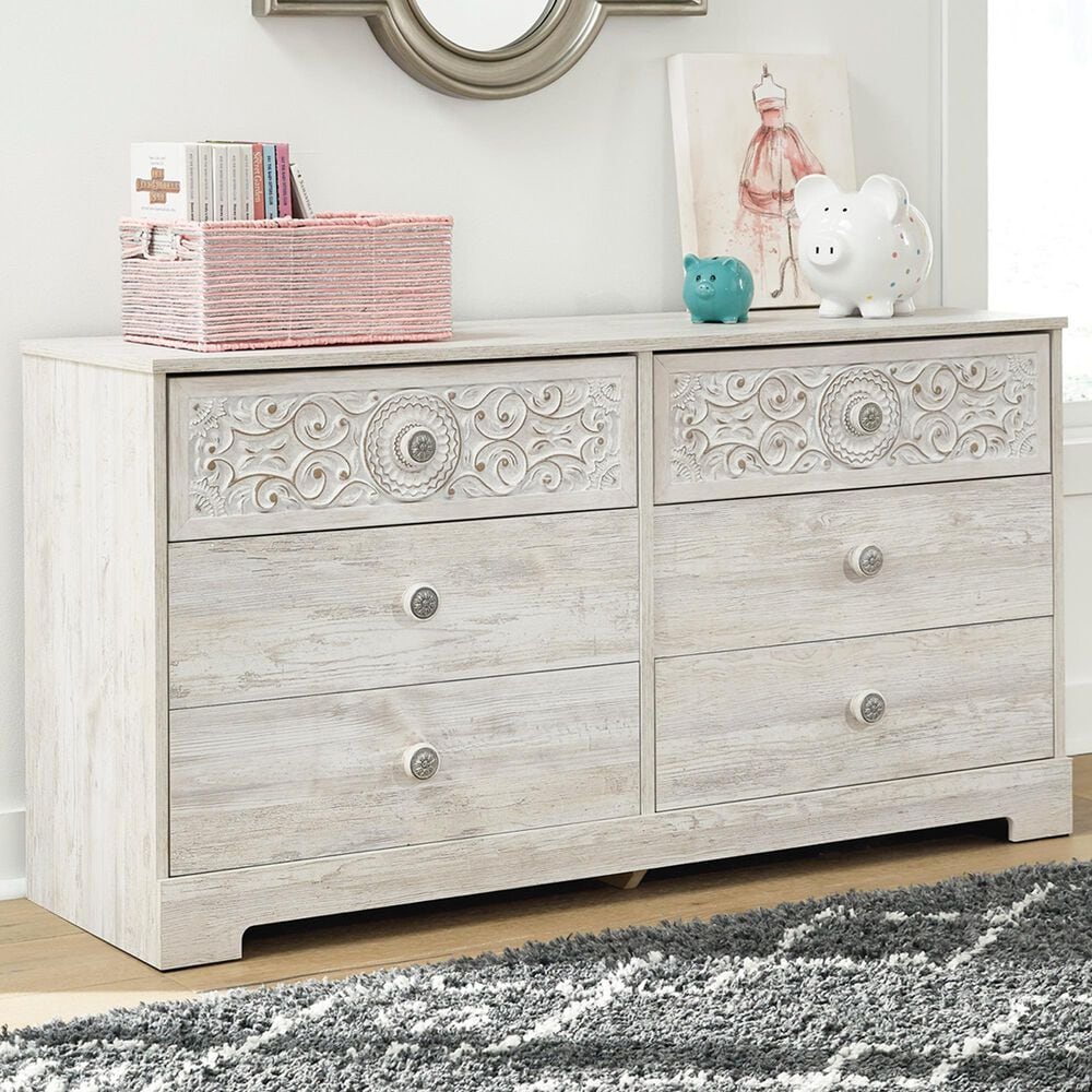 Ashley Paxberry 59&quot; 6-Drawer Dresser in Whitewash, , large