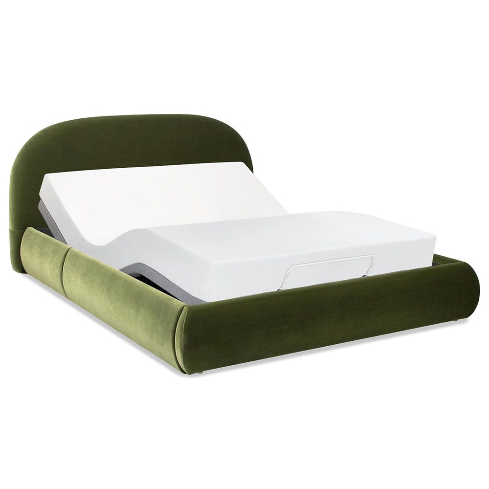 Jennifer Taylor Home Archie Puffy Grounded Queen Upholstered Platform Bed in Olive Green, , large