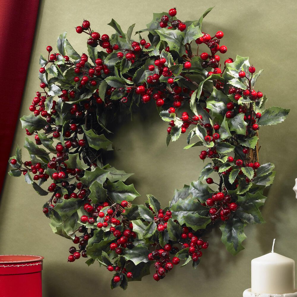 Nearly Natural Inc 24" Holly Berry Wreath, , large
