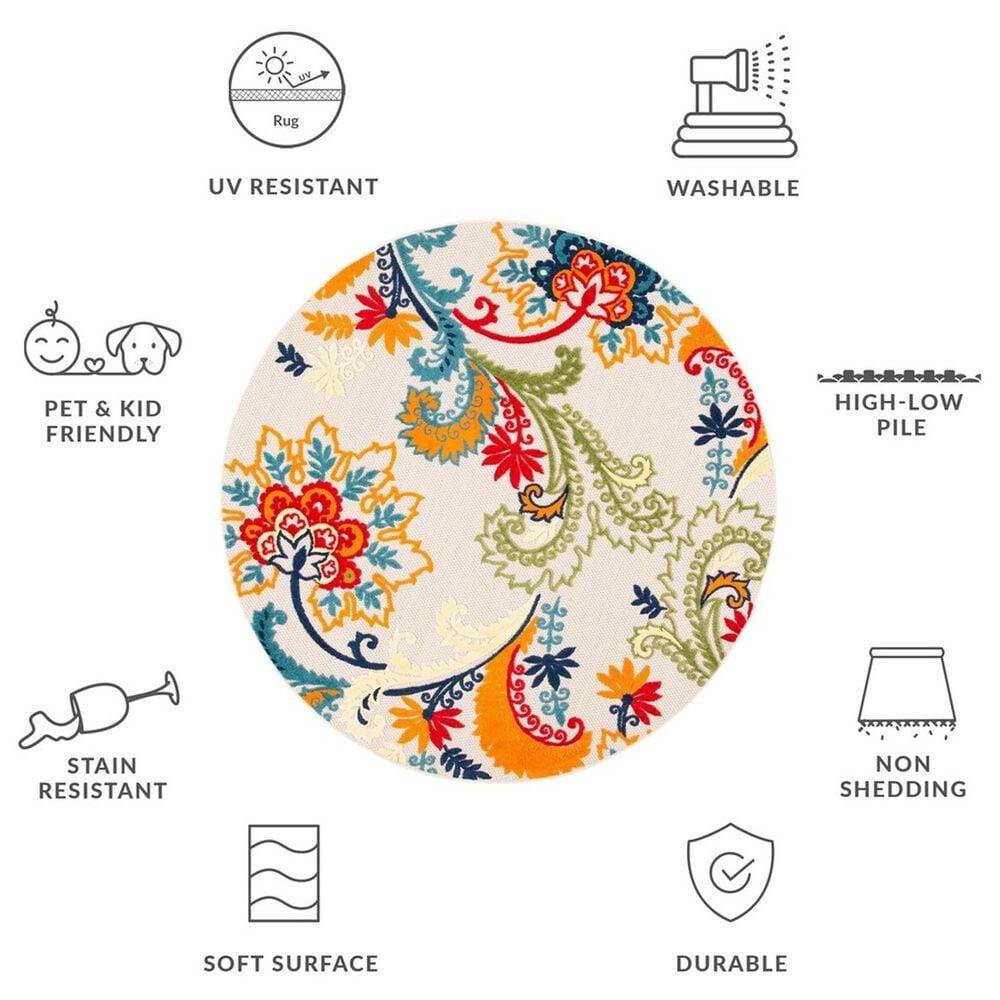 Safavieh Cabana CBN305A 6&#39;7&quot; Round Ivory and Blue Indoor/Outdoor Area Performance Rug, , large