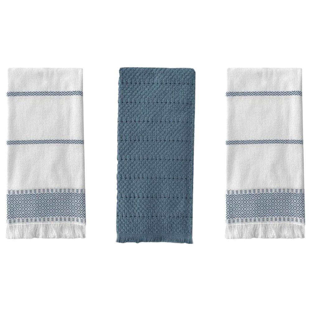 Willow & Hem Waverly Turkish Cotton Kitchen Towel in Blue and White (Set of 3), , large