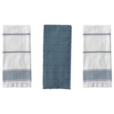 Willow & Hem Waverly Turkish Cotton Kitchen Towel in Blue and White (Set of 3), , large