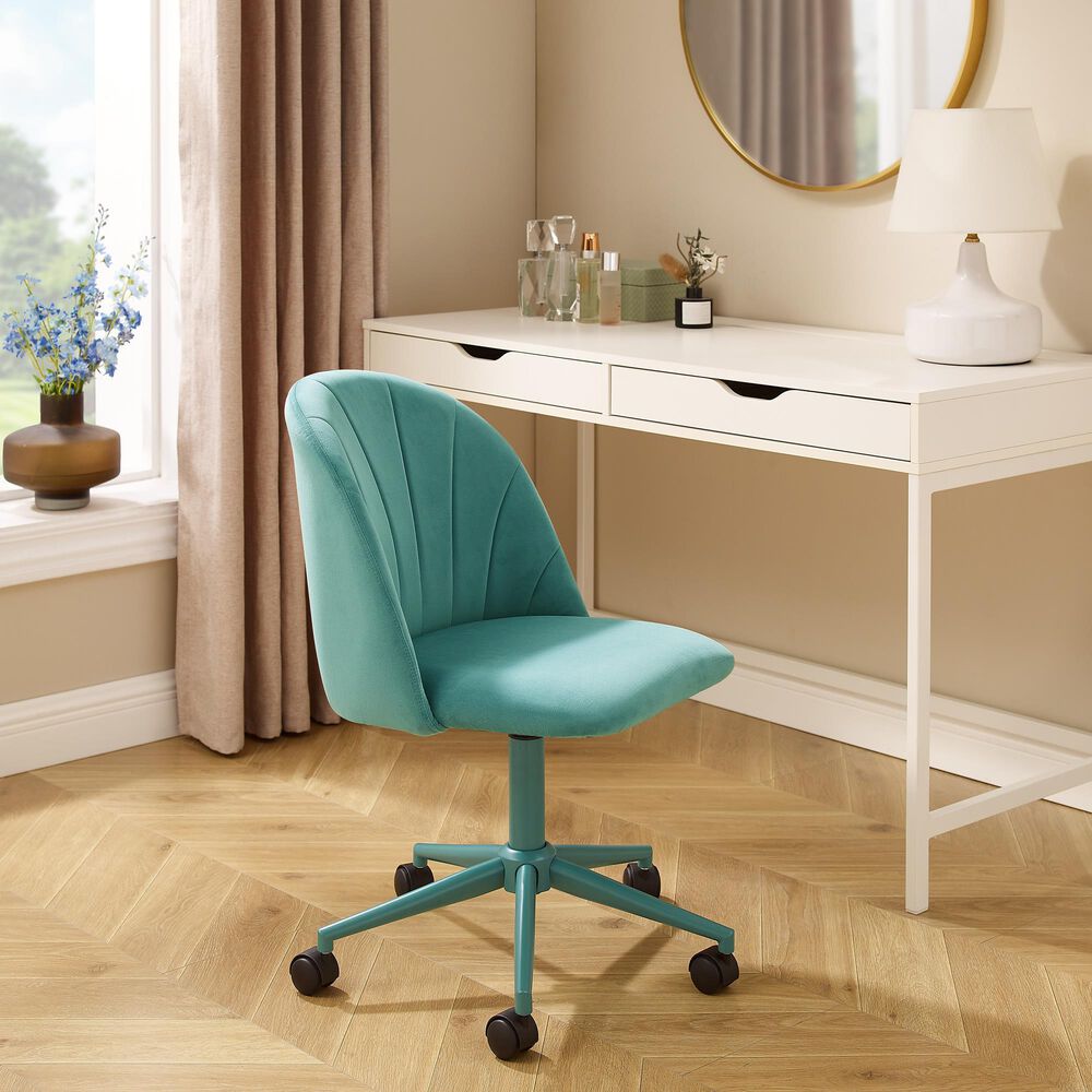 Linden Boulevard Velvet Desk Chair in Aqua, , large