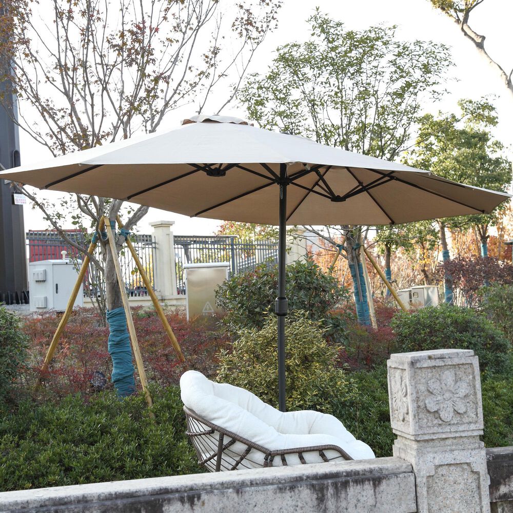 Hearth and Haven 14.8&#39; Double Sided Outdoor Umbrella without Base in Khaki, , large