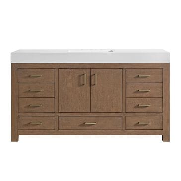 37B Alanya 60" Single Bathroom Vanity in Walnut Drift with White Composite Stone Top, , large