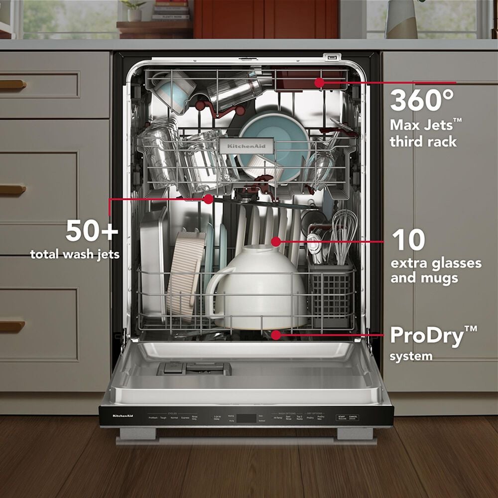 KitchenAid 24&quot; Built-In Bar Handle Third Rack Dishwasher with Stemware Shield and Stemware Clips in PrintShield Stainless Steel, , large