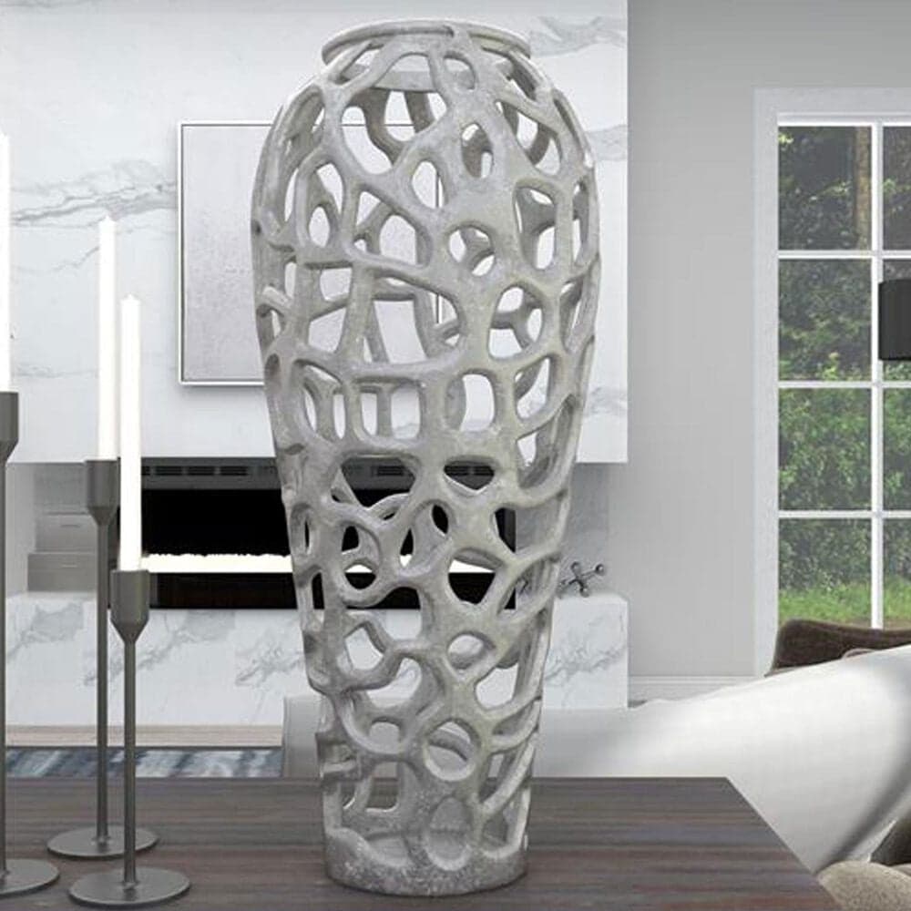 Maple and Jade 19&quot; Cutout Coral Decorative Vase in Satin Silver, , large