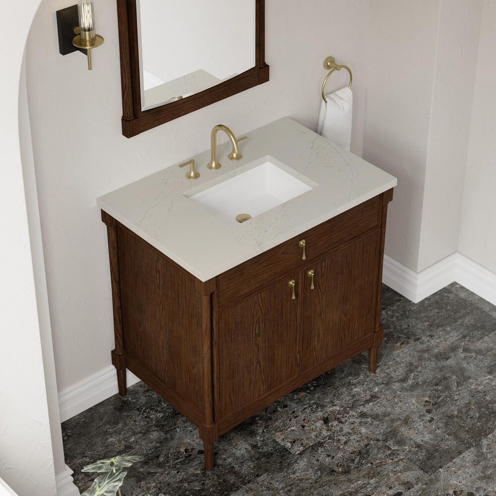 James Martin Kinnsden 36" Single Bathroom Vanity in Sable Oak with 3 cm Siberian Silestone Top and Rectangular Sink, , large