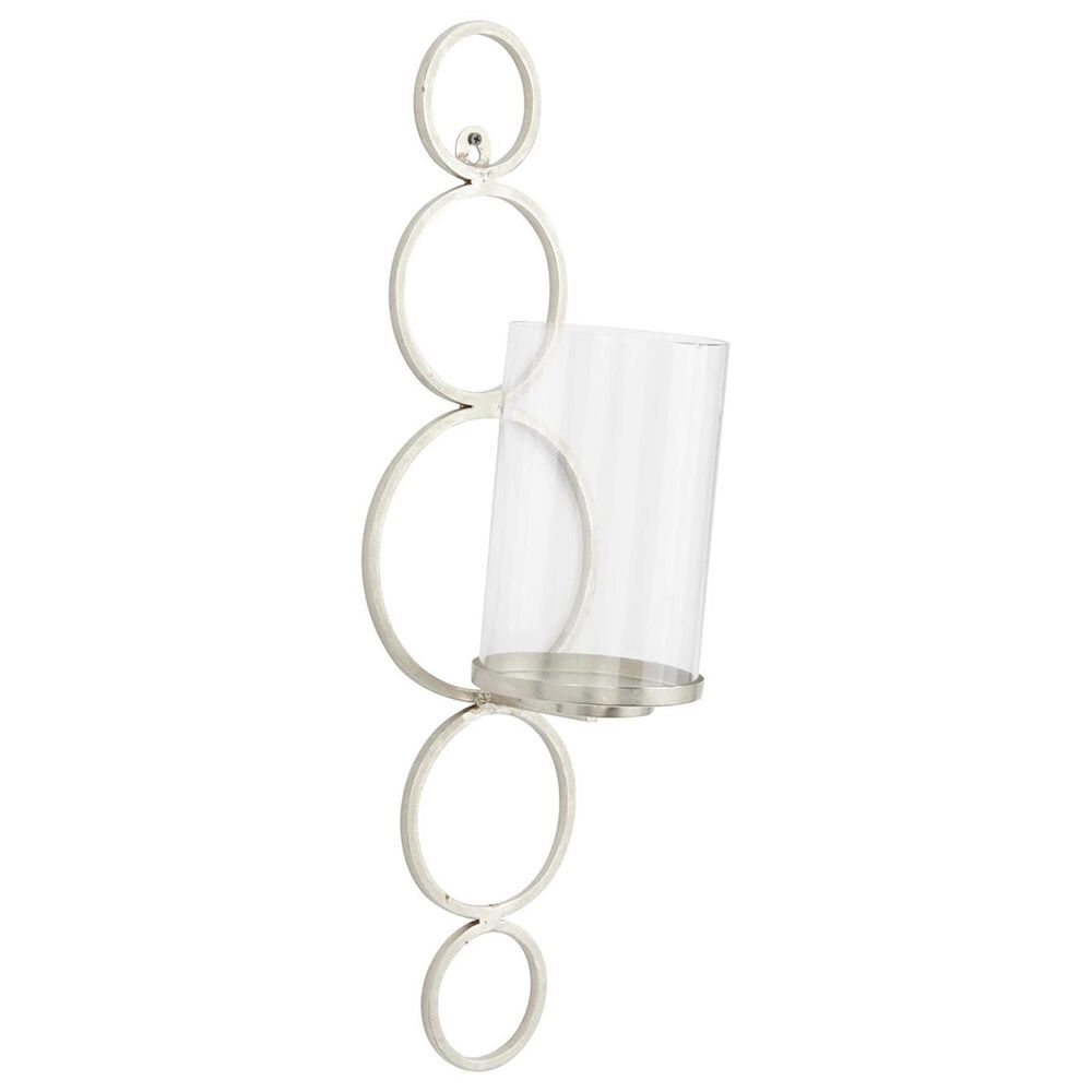 Maple and Jade 25" Stacked Circle Single Indoor/Outdoor Wall Mount Candle Holder in Weathered Silver and Clear, , large