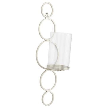 Maple and Jade 25" Stacked Circle Single Indoor/Outdoor Wall Mount Candle Holder in Weathered Silver and Clear, , large