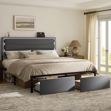 HOMLUX Queen Upholstered Platform Storage Bed Frame in Gray, , large