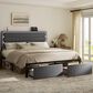HOMLUX Queen Upholstered Platform Storage Bed Frame in Gray, , large
