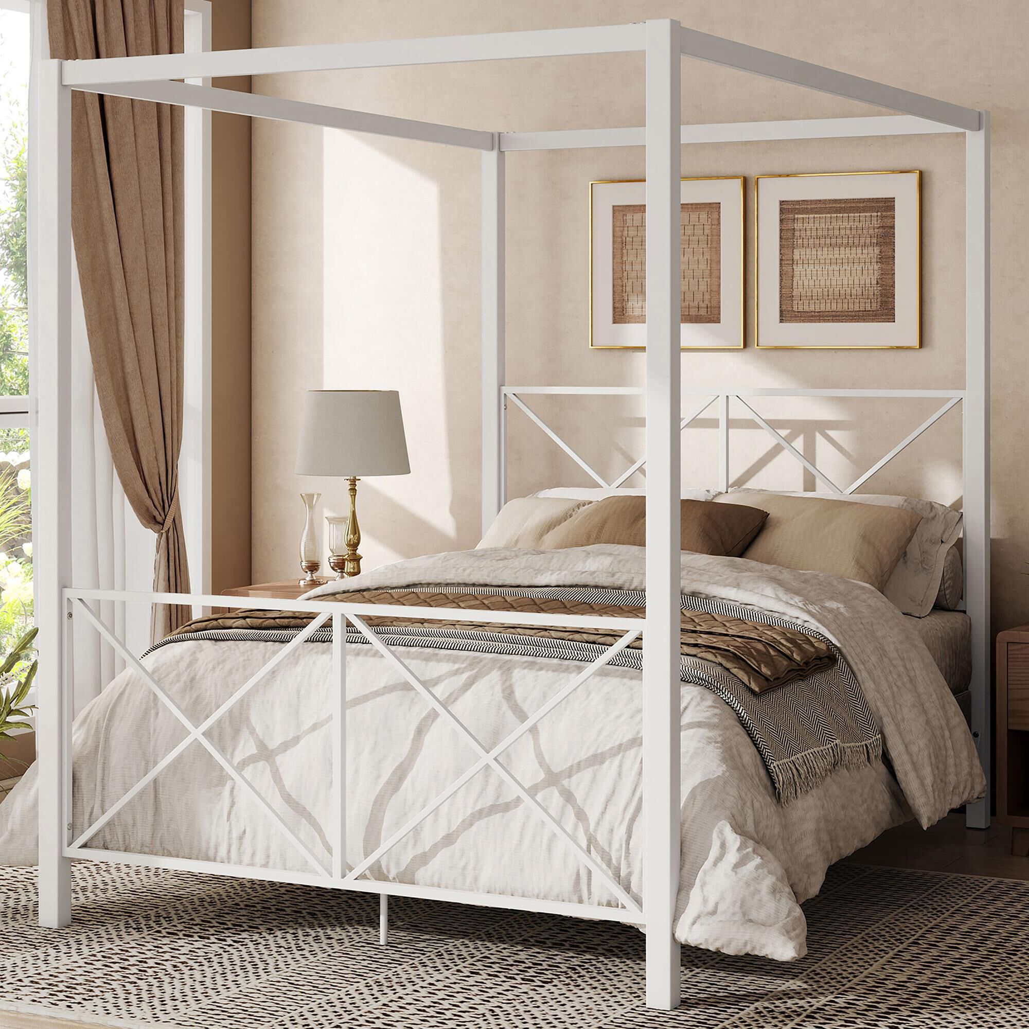 Furniture of America Rosadale Full X-Cross Canopy Bed in White