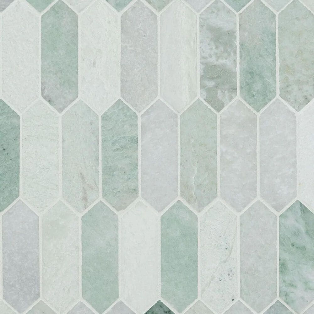 MS International Icelandic Green 12" x 12" Polished Marble Picket Mosaic Tile, , large