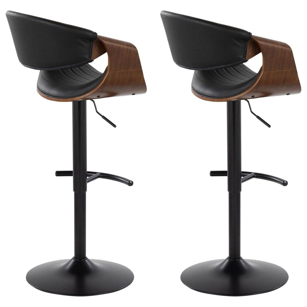 LumiSource Symphony Swivel Adjustable Bar Stool with Black Upholstery in Walnut and Black (Set of 2), , large