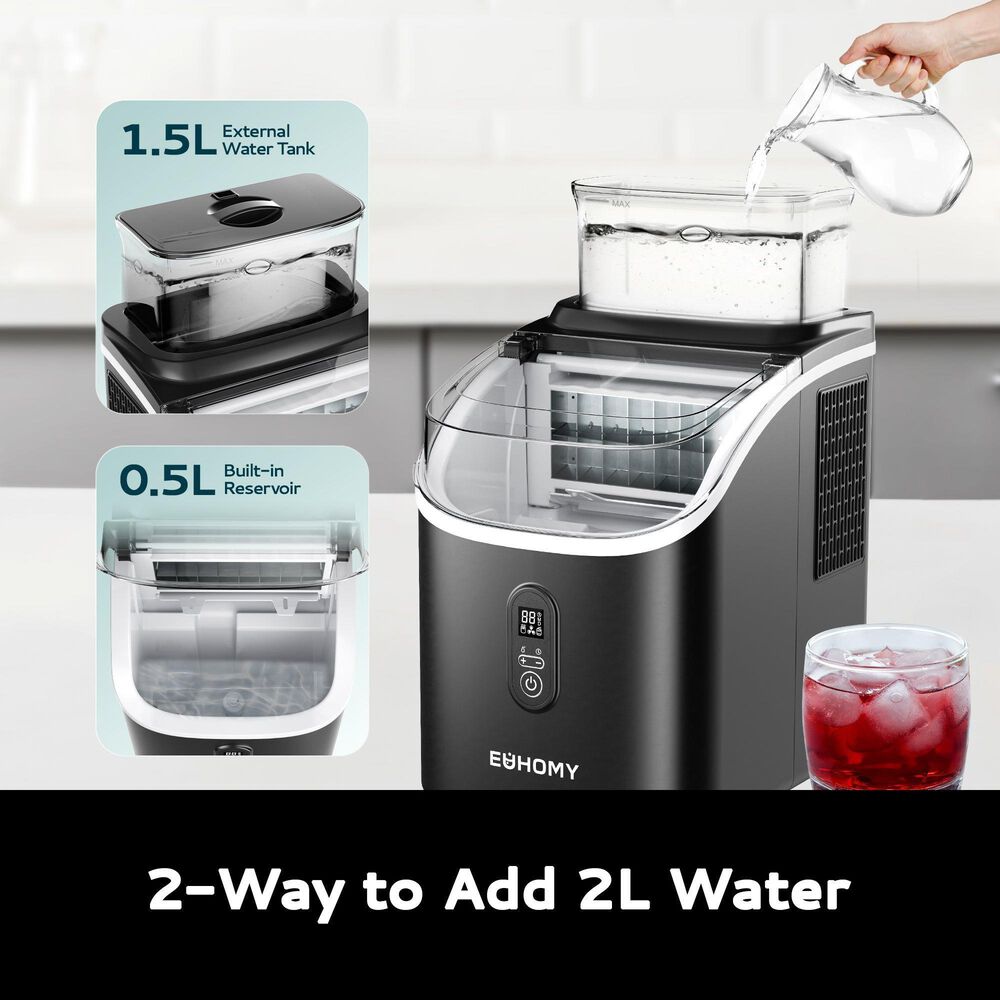 Euhomy 34 Lbs Portable Cube Ice Maker with External Water Tank in Black, , large