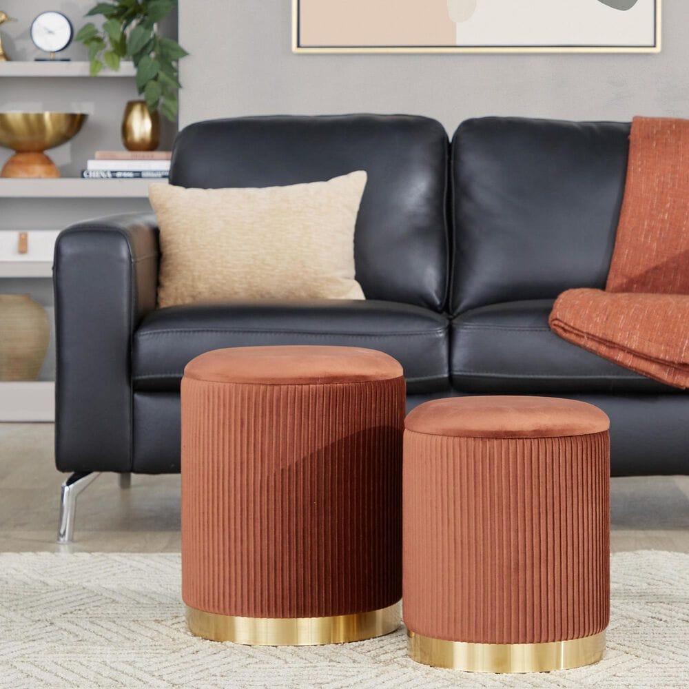 Lumisource Marla 2-Piece Nesting Pleated Ottoman Set in Light Brown, , large