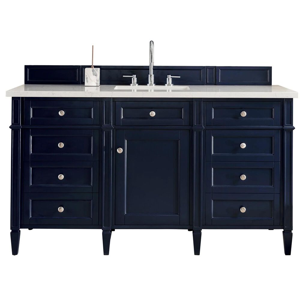 James Martin Vanities Brittany 60" Single Bathroom Vanity in Victory Blue with 3 cm White Zeus Quartz Top and Rectangular Sink, , large