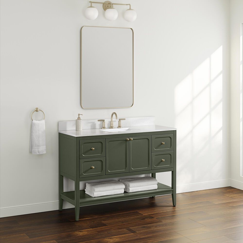 37B Ravello 48" Single Bathroom Vanity Cabinet in Deep Olive Green with Marble Top and Backsplash, , large