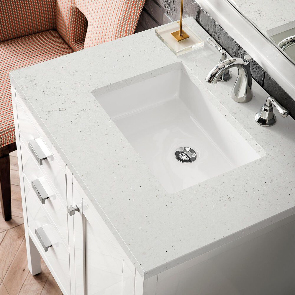James Martin Vanities Addison 30&quot; Single Bathroom Vanity in Glossy White with 3 cm Lime Delight Quartz Top and Rectangular Sink, , large