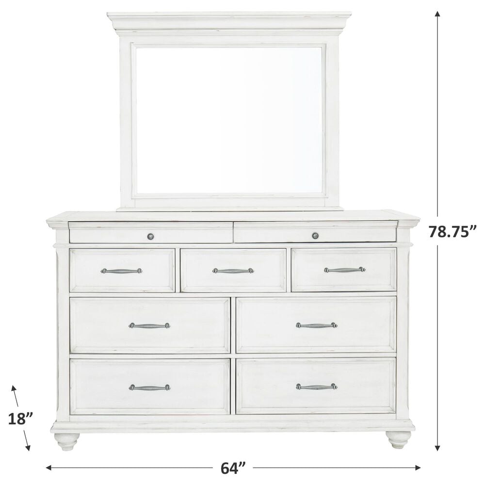 Ashley Kanwyn Dresser and Mirror in Distressed Whitewash, , large