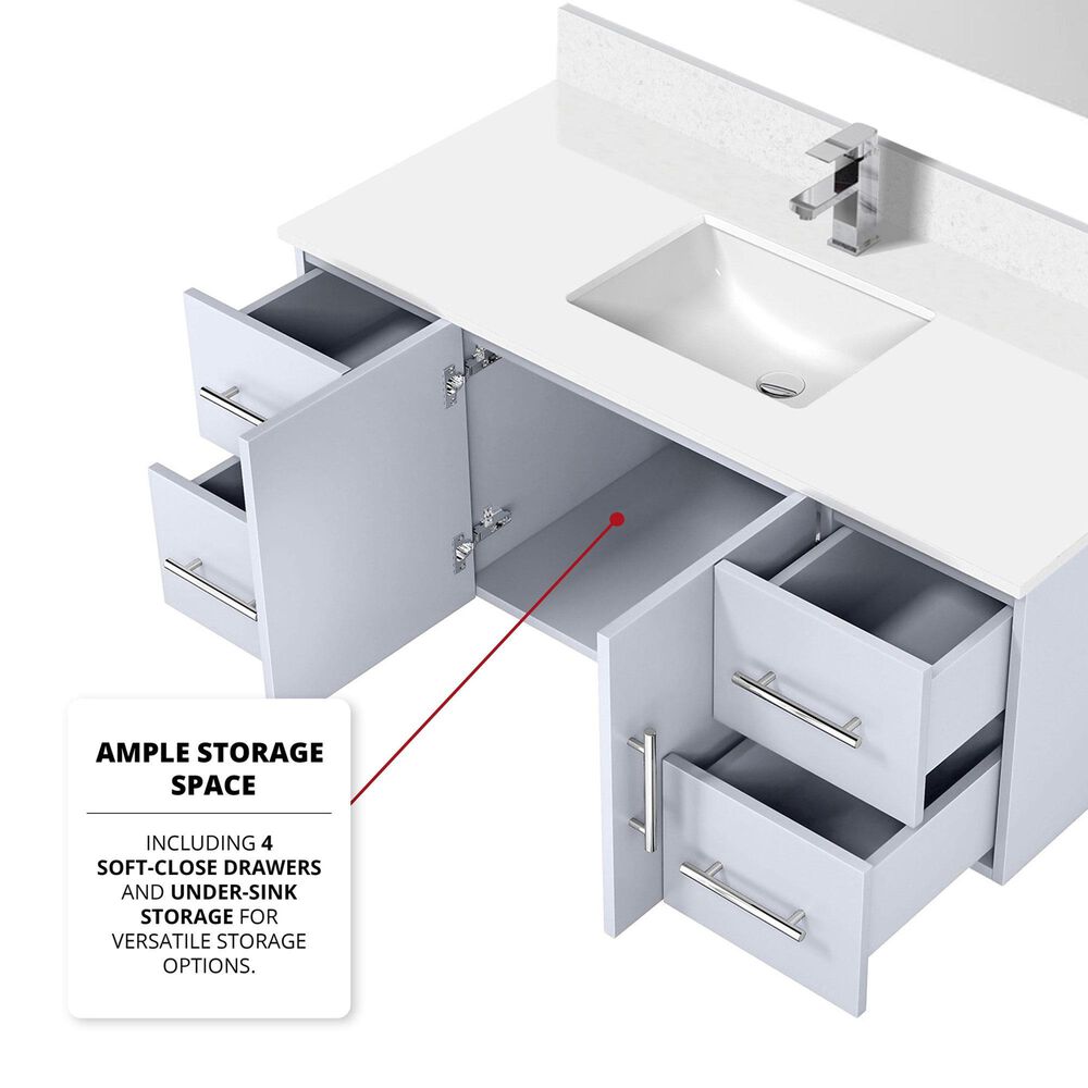 Lexora Home Geneva 48&quot; Single Bathroom Vanity Cabinet Only in Glossy White and 48&quot; LED Mirror, , large