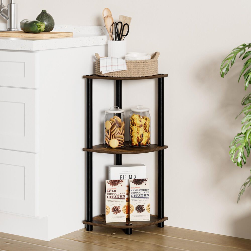 HOMLUX Turn-N-Tube 3-Tier Corner Bookshelf in Amber Pine and Black, , large