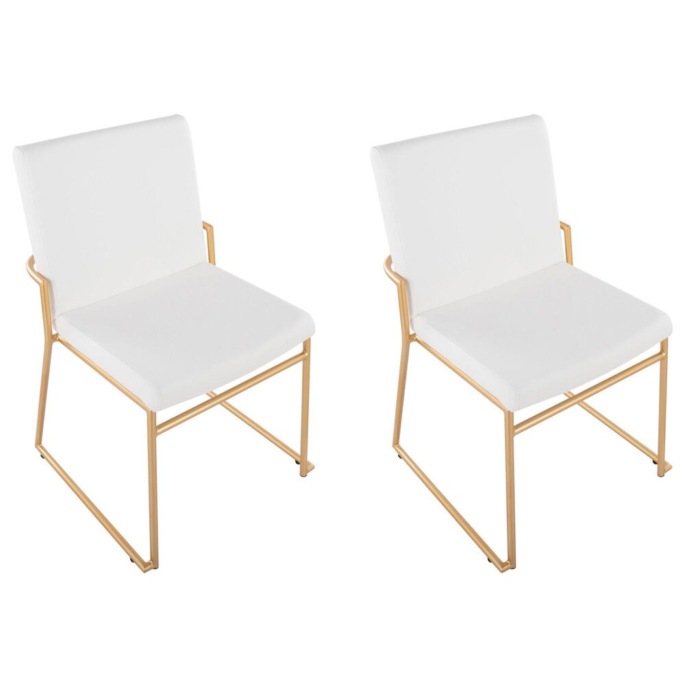 LumiSource Dutchess Side Chair with White Faux Leather Cushion in Gold (Set of 2), , large
