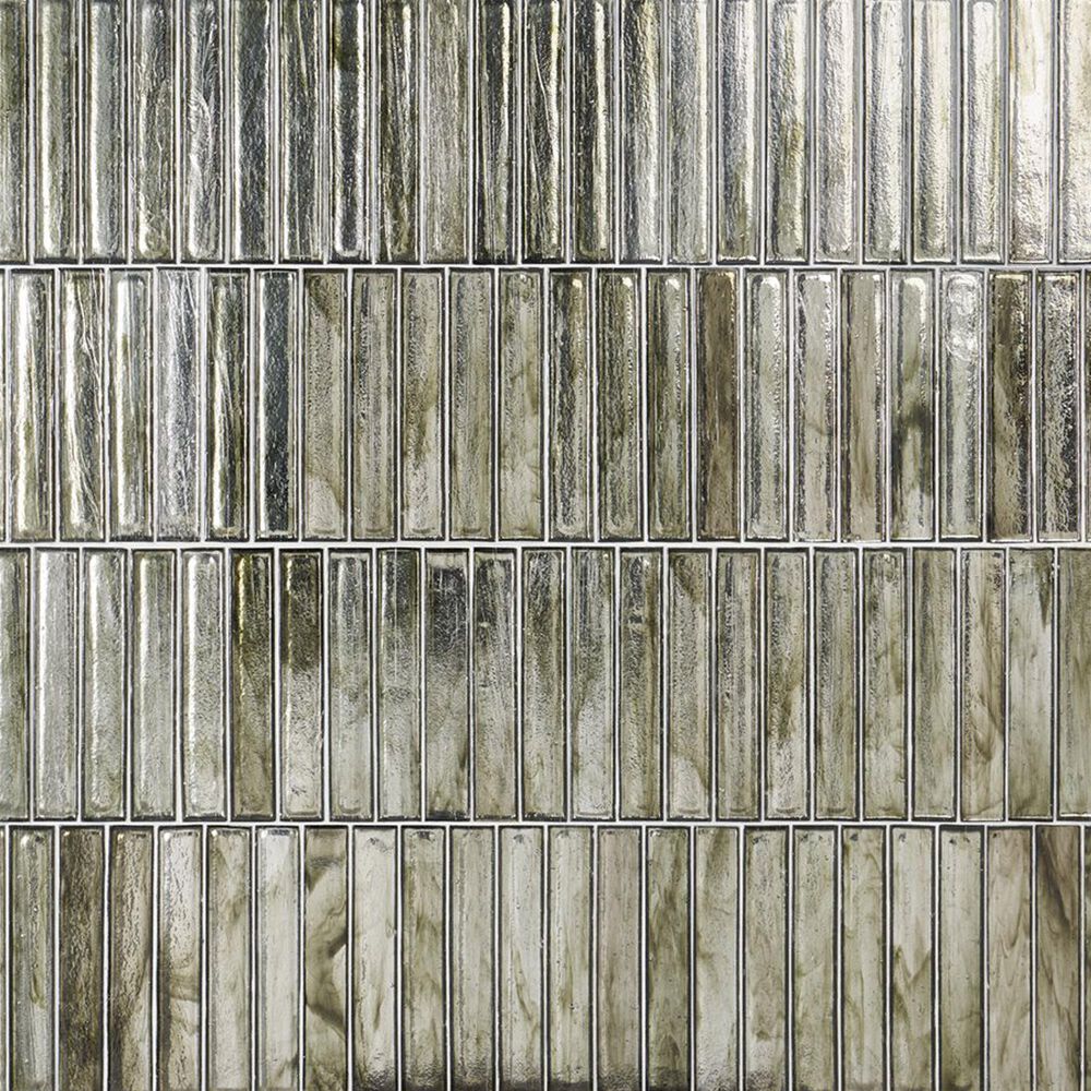 Soho Studio Artemis Brick Platinum Moss 2" x 12" Glass Subway Tile, , large