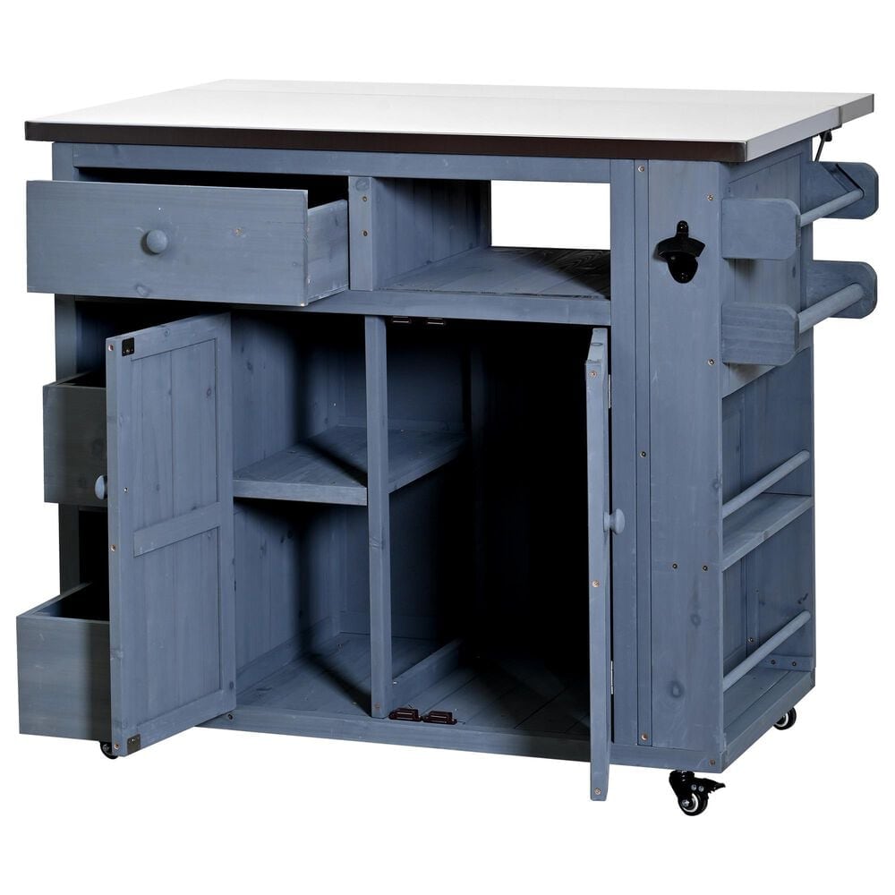 Hearth and Haven Outdoor Kitchen Island Cart with Extendable Stainless Steel Top and Adjustable Shelf in Gray, , large