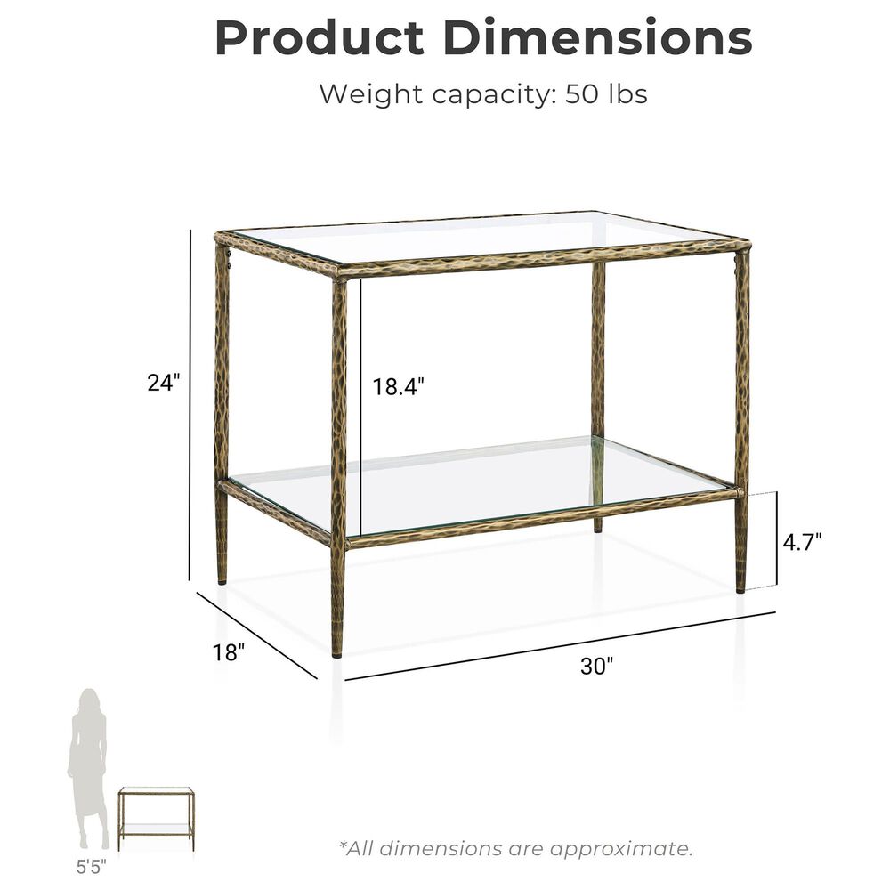Furniture of America Lalia End Table with Tempered Glass Top and Open Storage Shelf in Matte Gold, , large
