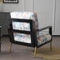 Hearth and Haven Floral Velvet Lounge Arm Chair with Gold Metal Legs in Blue, , large