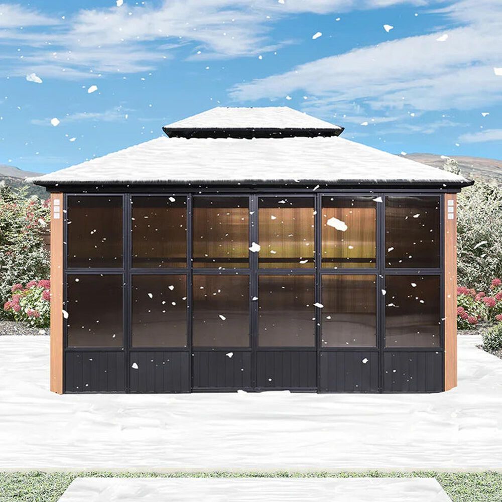 HOMLUX 12' x 14' Outdoor Hardtop Sunroom Gazebo with Aluminum Frame in Black, , large