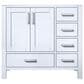 Lexora Home Jacques 36" Left Offset Single Bathroom Vanity in Dark Grey with 2 cm White Quartz Top, Rectangular Sink and 34" Mirror, , large