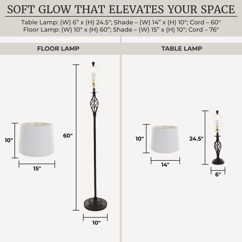 Timberlake Spiral Cage 3-Piece Floor and Table Lamp Set in Bronze, , large