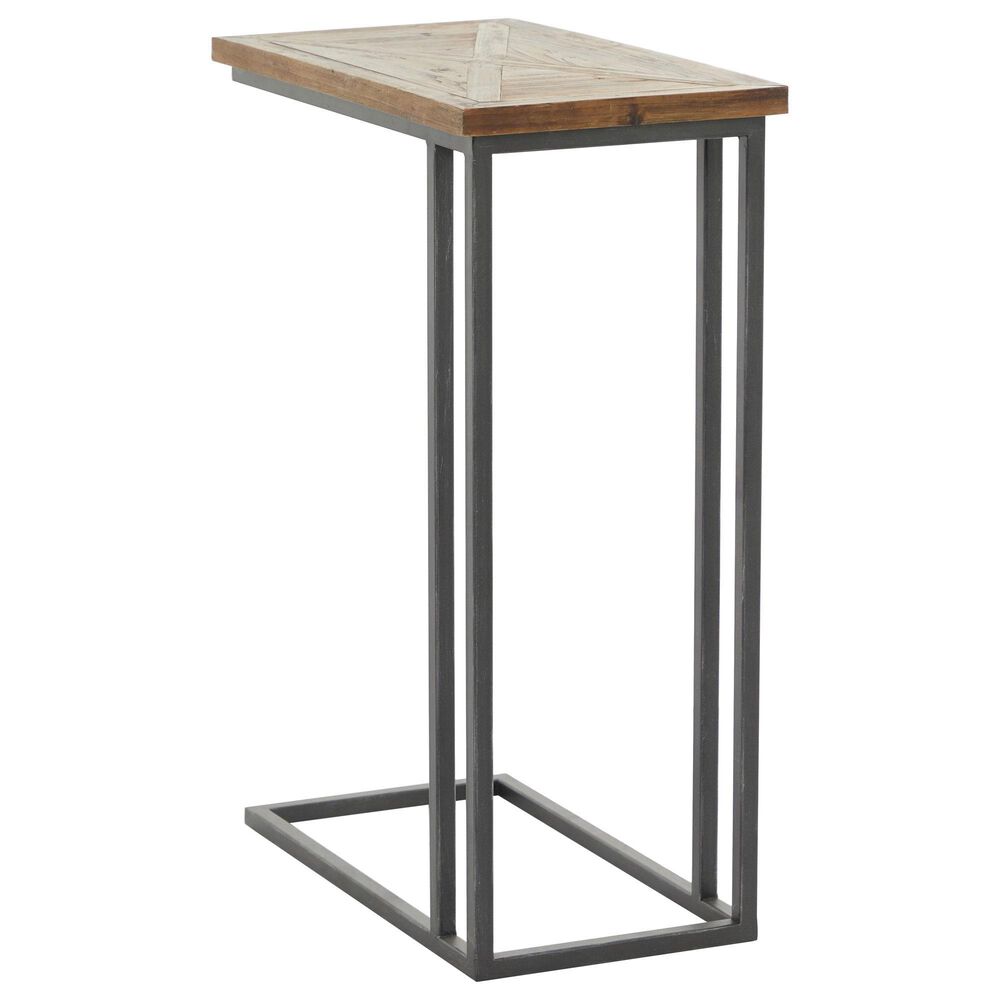 Maple and Jade C-Shaped Accent End Table in Distressed Brown and Black, , large