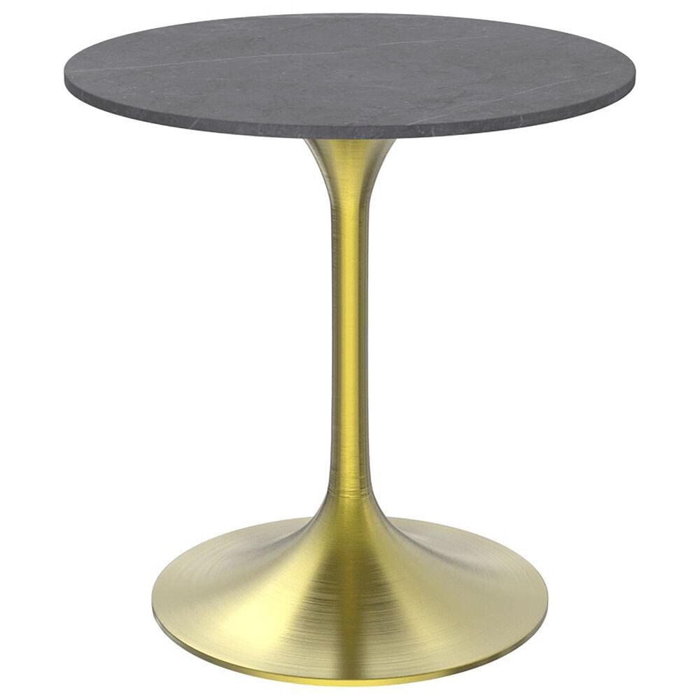 Leisuremod LeisureMod Verve Collection 27 Round Dining Table, Brushed Gold Base with Sintered Stone Grey Top, , large