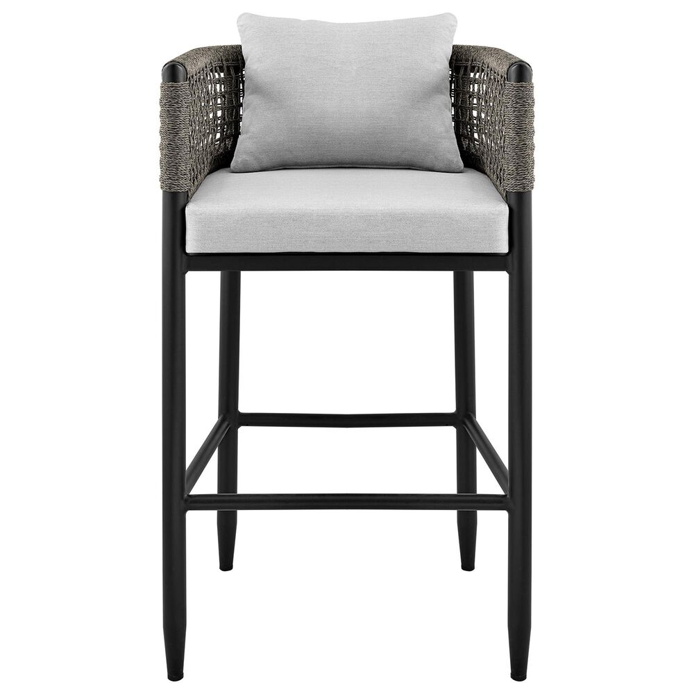 Armen Living Alegria Patio Counter Height Bar Stool with Gray Cushion in Black, , large