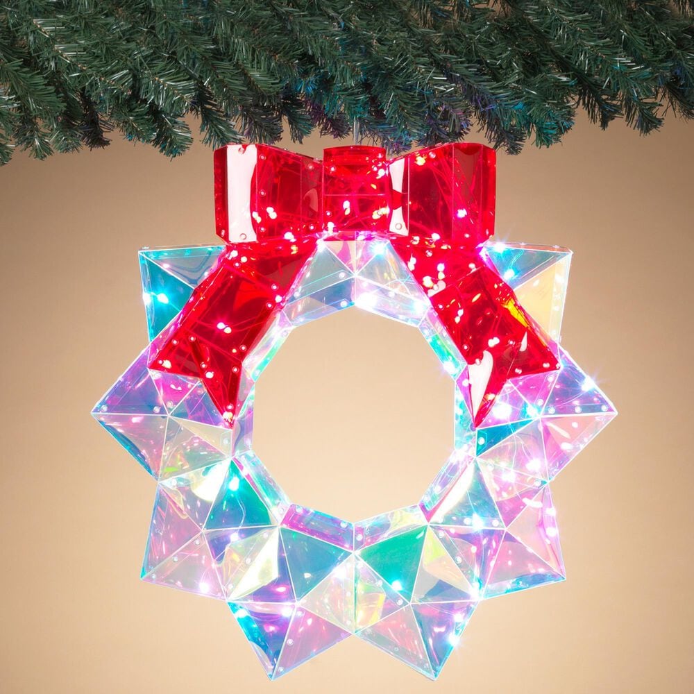 The Gerson Company USB Electric RGB Lighted Holographic Hanging Wreath in Multicolor, , large