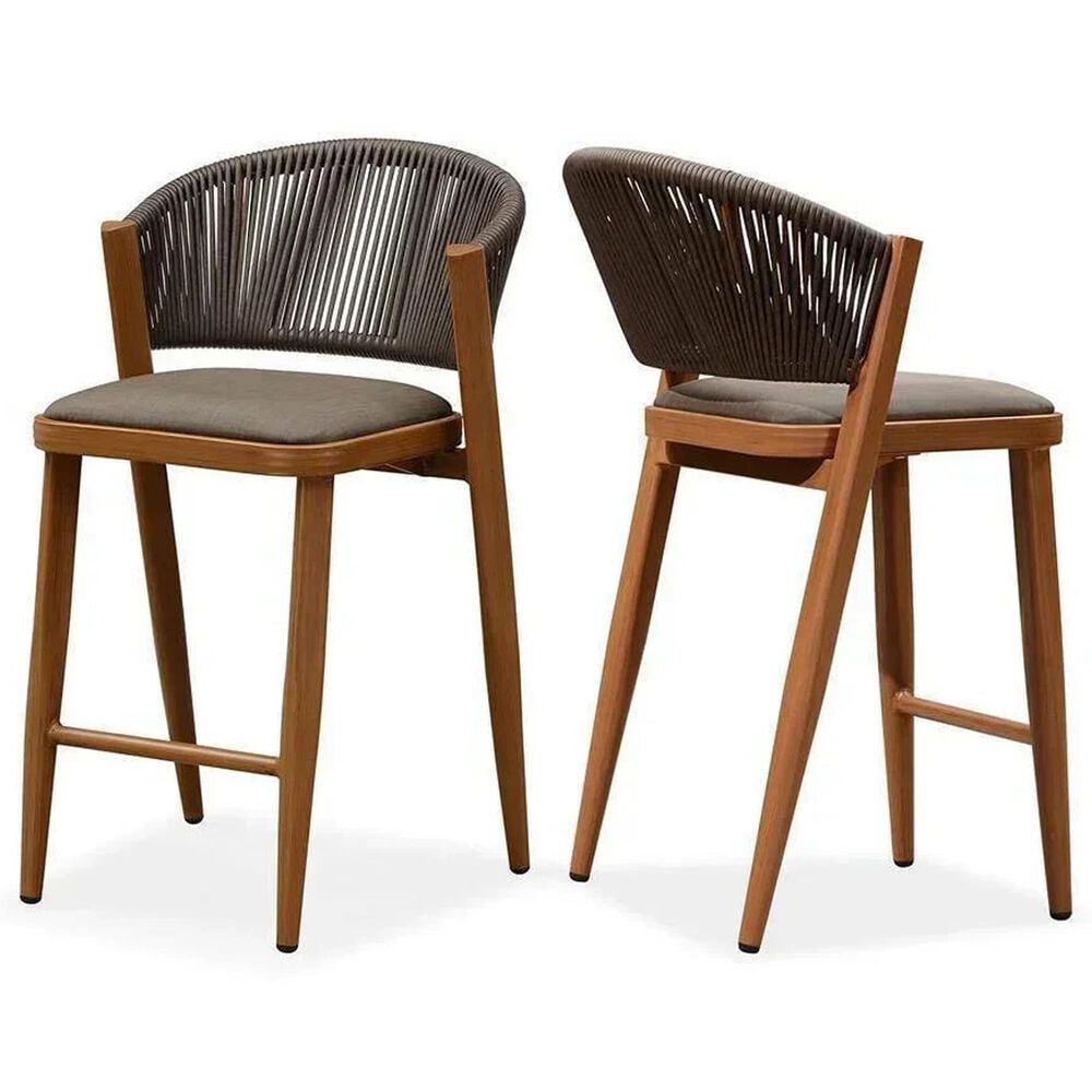 HOMLUX Outdoor Counter Stool with Open-Frame Backrest in Brown (Set of 2), , large