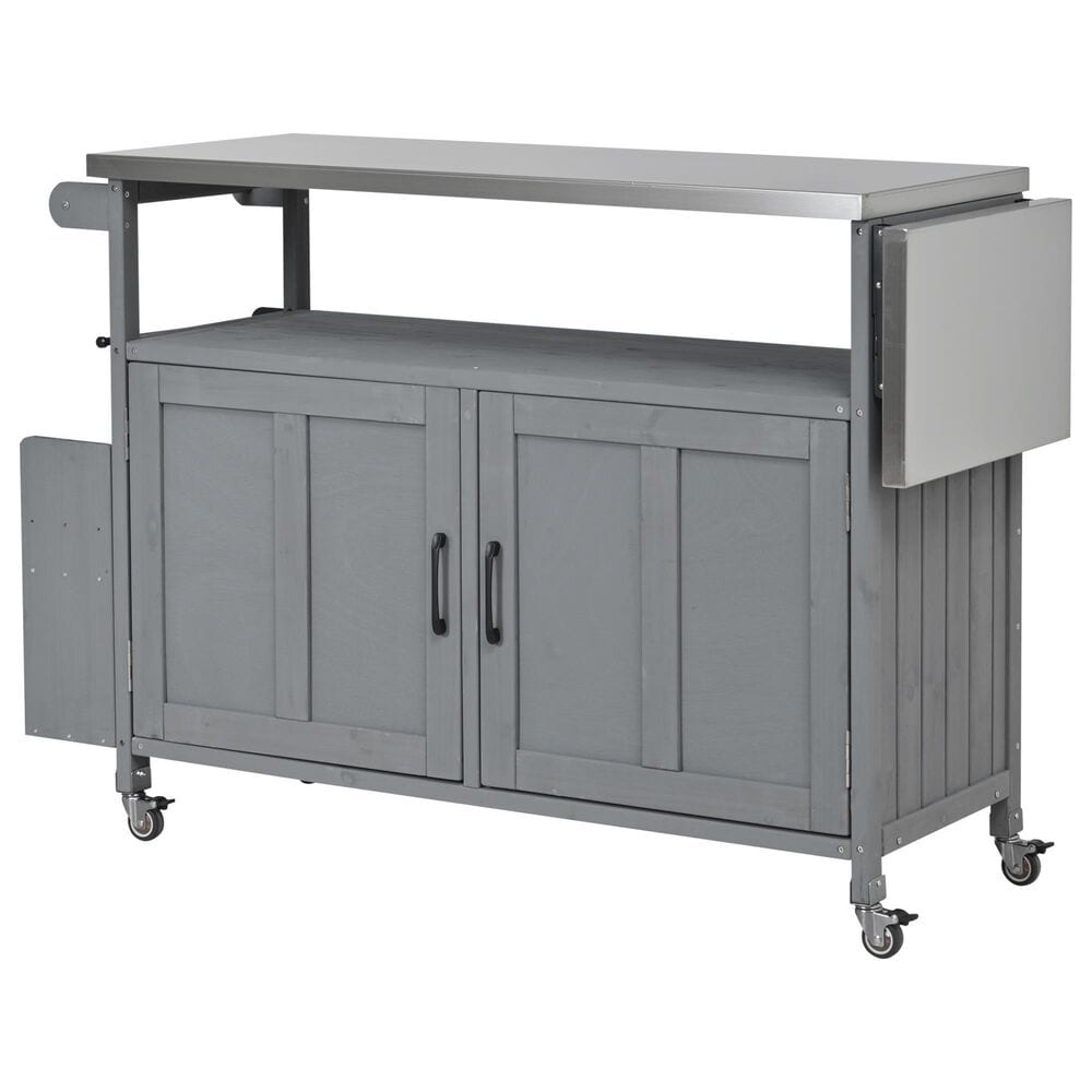 Hearth and Haven Outdoor Kitchen Island Cart with Adjustable Shelves and Stainless Steel Top in Gray, , large