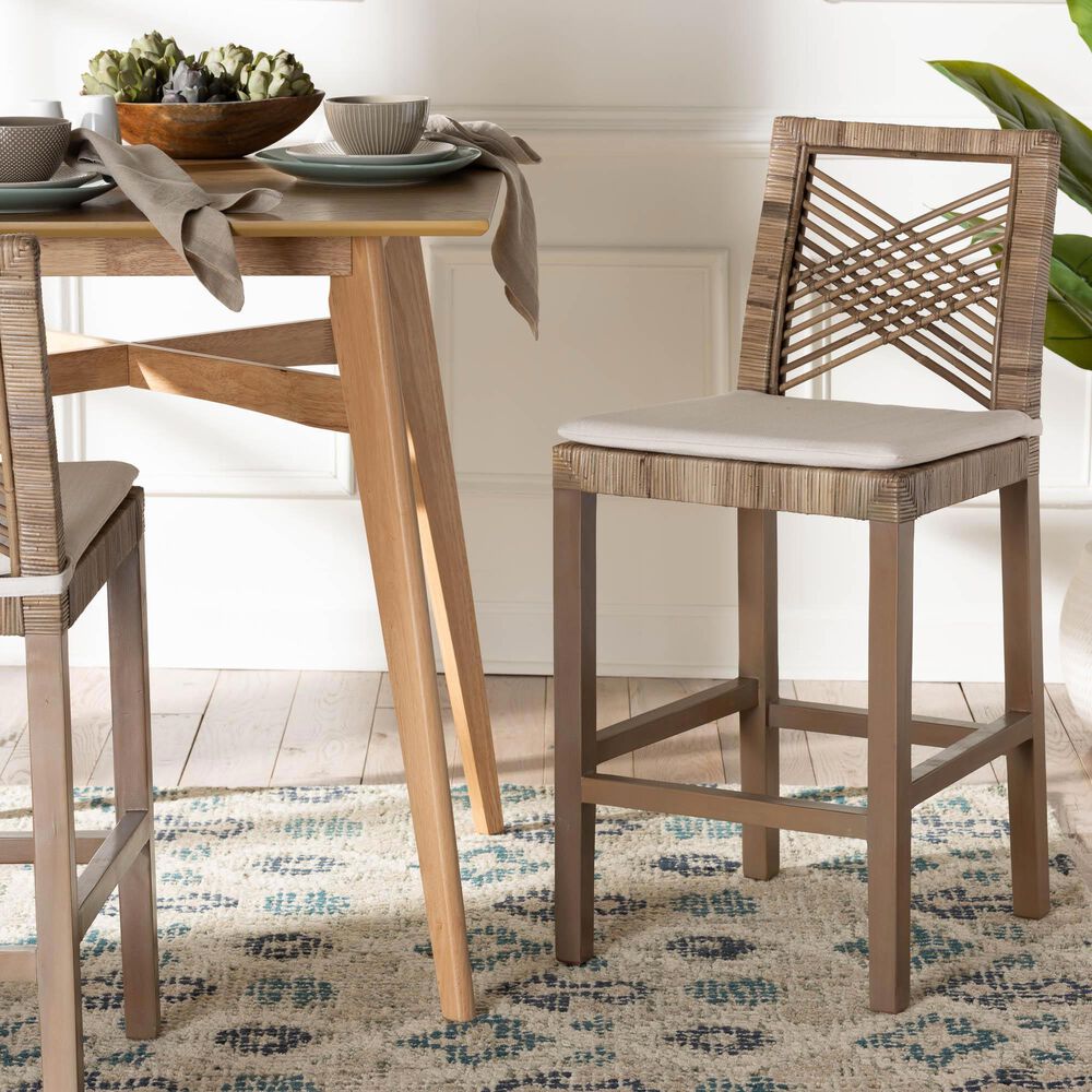 Baxton Studio Poltak Counter Stool in Grey Natural, , large