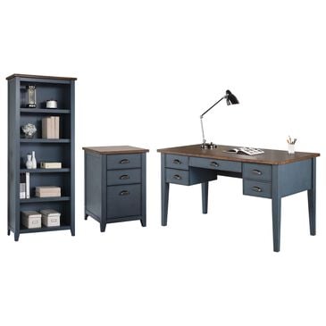 Wycliff Bay Fairmont 3-Piece Half Pedestal Desk with Bookcase and File Cabinet Set in Dusty Blue and Natural, , large