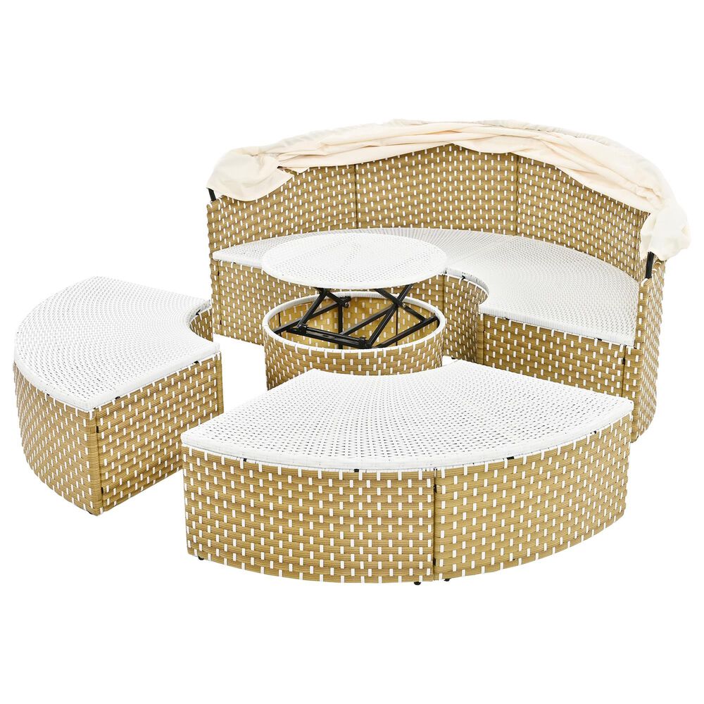 HOMLUX Patio Furniture Round Outdoor Sectional Sofa Set in Beige, , large