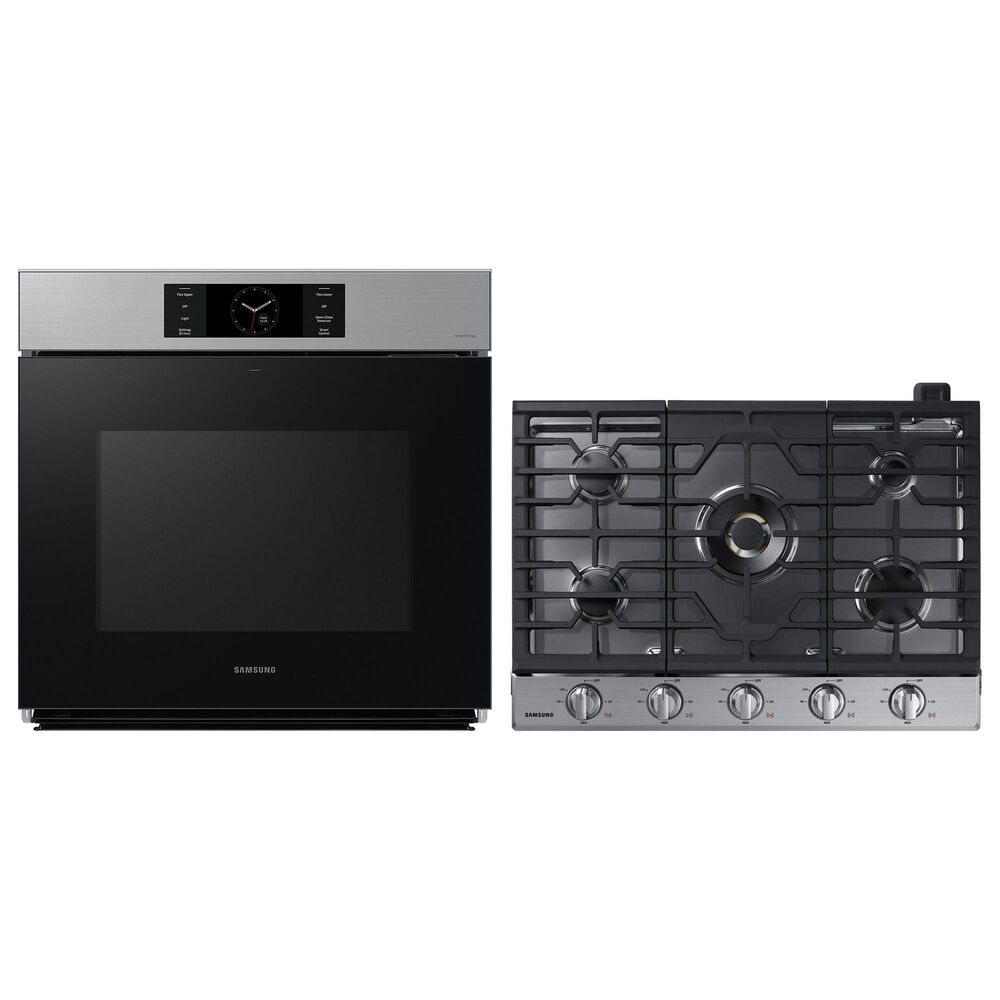 Samsung Bespoke 30" Single Electric Wall Oven with Convection in Stainless Steel & 30" Gas Cooktop in Stainless Steel, , large